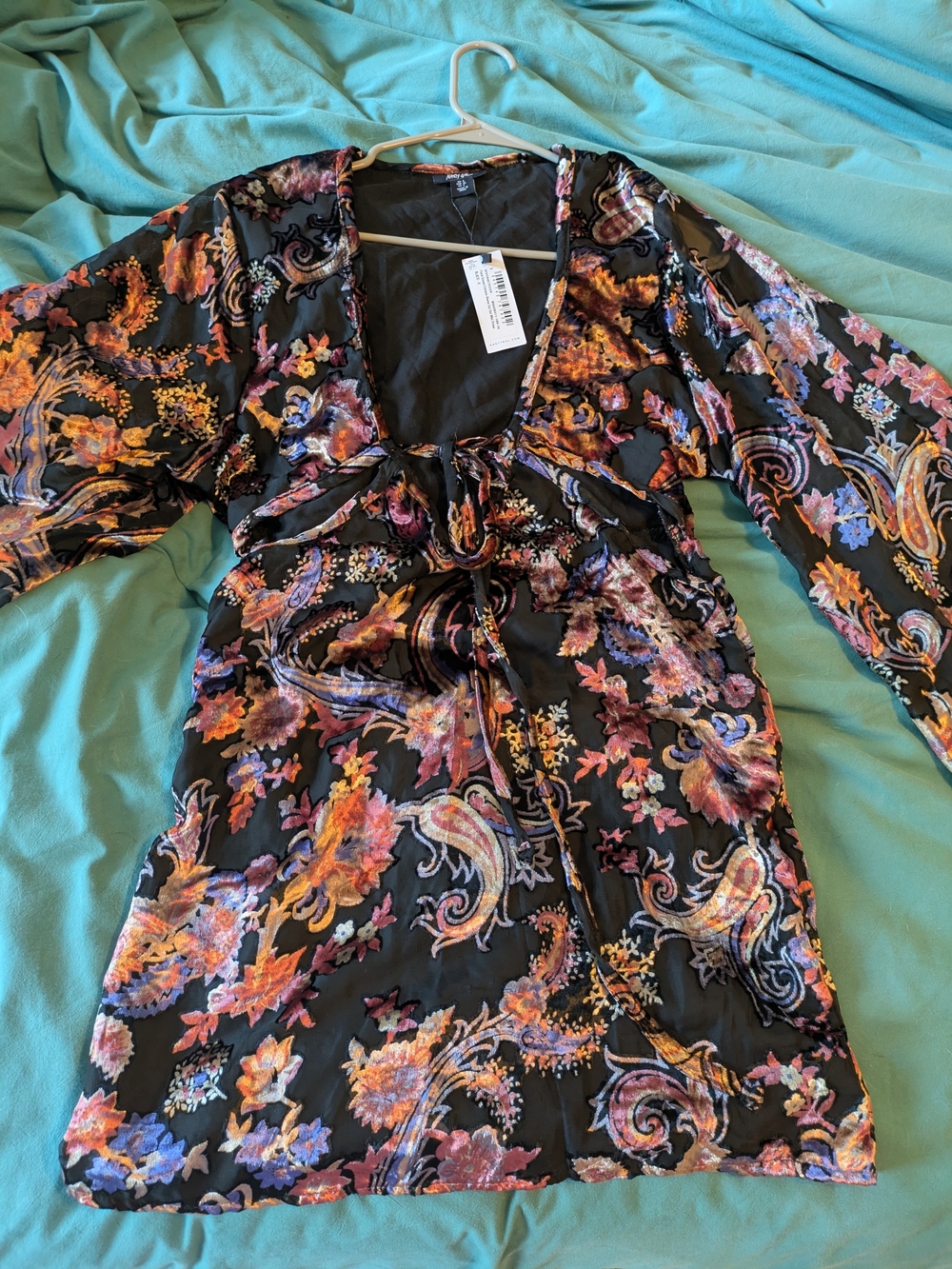 NWT Nasty Gal Floral Devore Extreme Sleeve Cut Out Mini Dress Size 4 - Picture 7 of 14